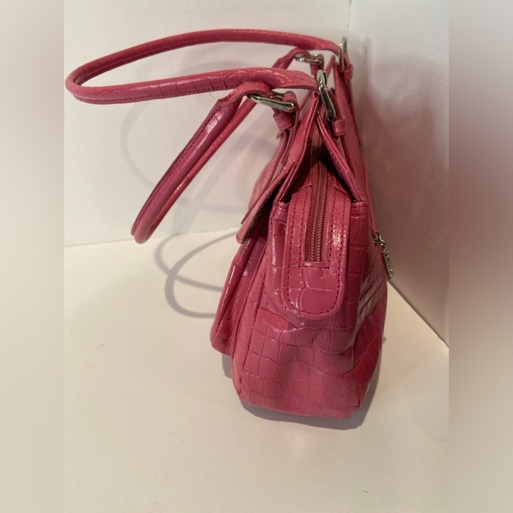 Maxx New York~Dark Pink Croco Embossed Leather Shoulder Bag~Top Zipper Closure - Picture 6 of 14
